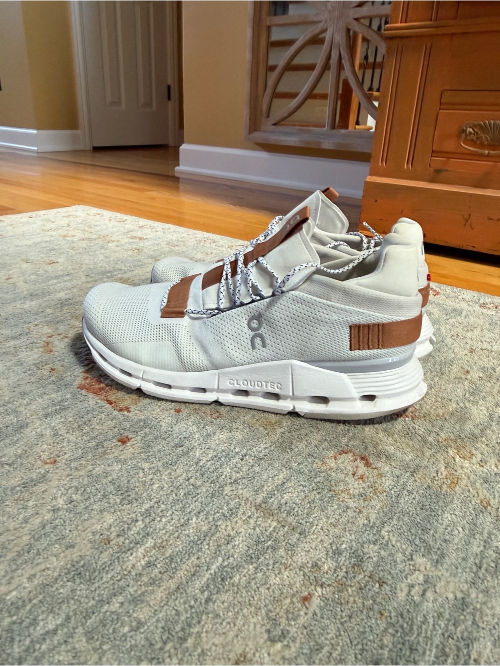 On Running Men's Athletic Sneakers in White with Brown Accents - Picture 5 of 5
